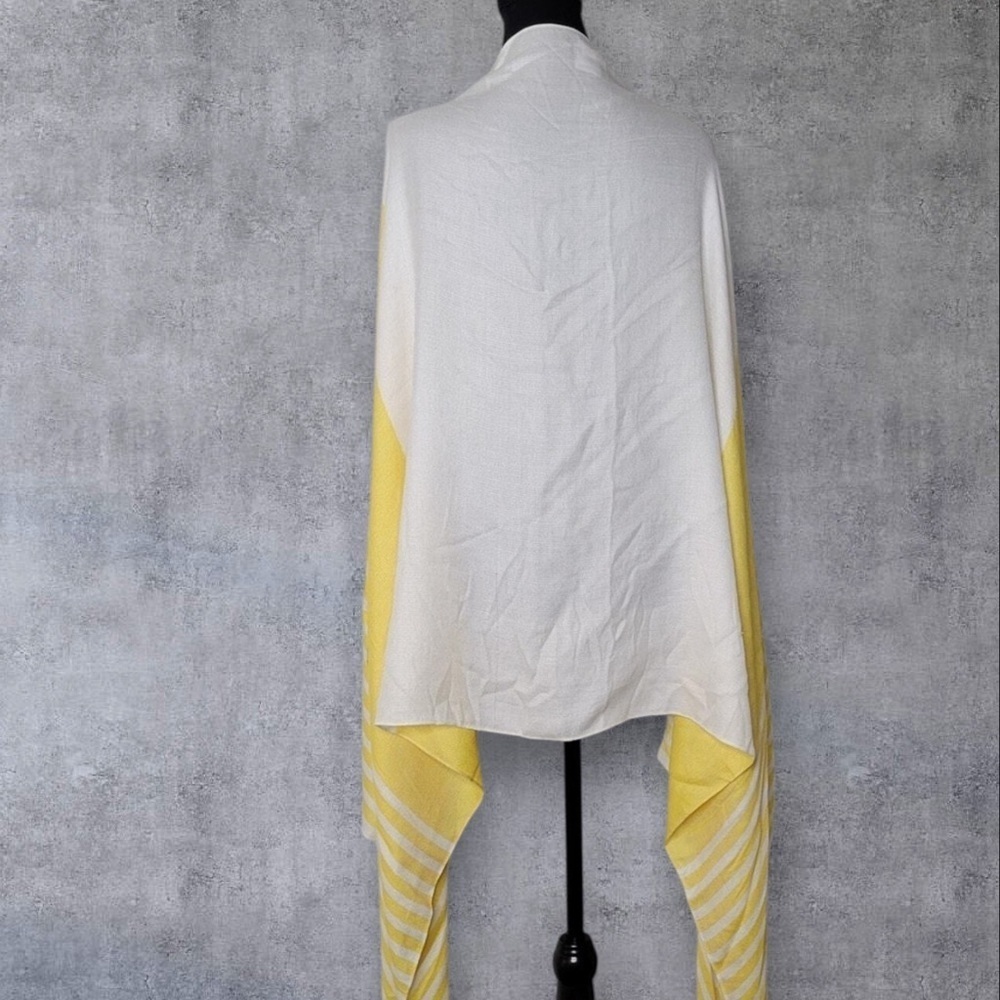 NWT J‎ Crew Womens Yellow White Pompom Trim Cape Scarf Coverup Beachy New Modal - Picture 5 of 10